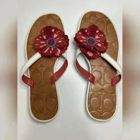 Coach Larisa Leather Embossed Logo Flower Sandals - Picture 1 of 5